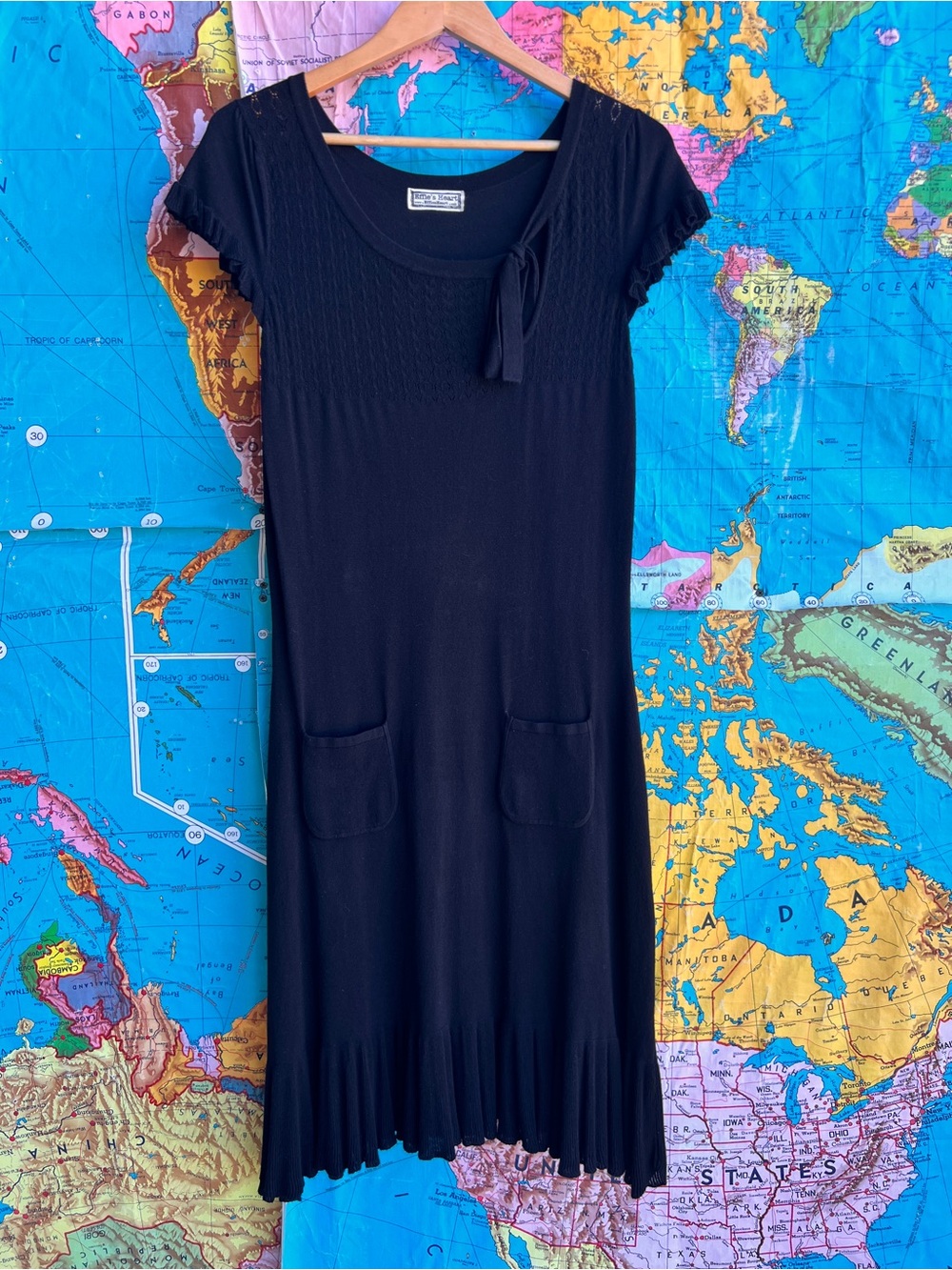 Effie's Heart Black Knit Tie-Accent Midi Dress